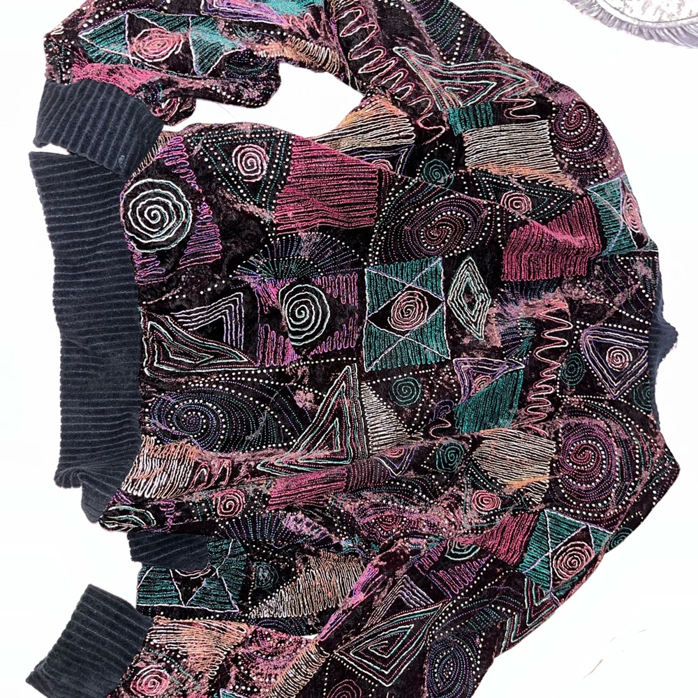 RARE 80s bomber jacket!!! Geometric shapes + velvet fabric - Picture 2 of 5
